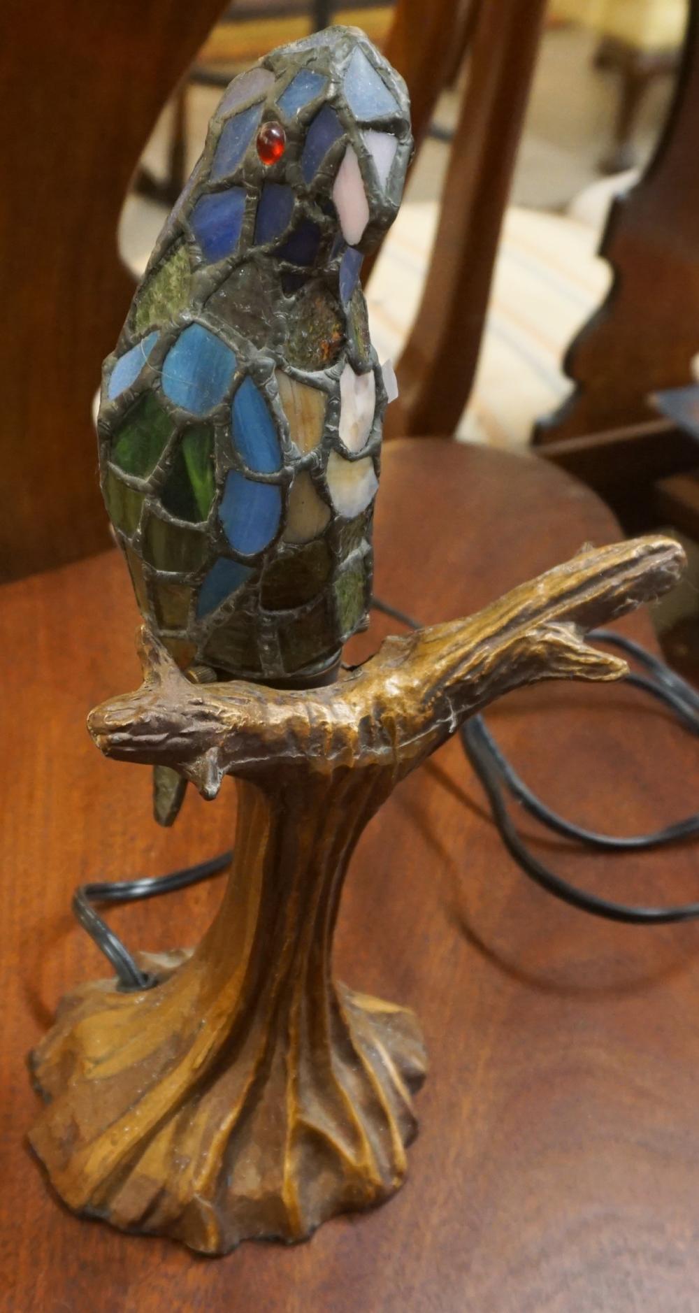 LEADED GLASS PERCHED PARROT TABLE