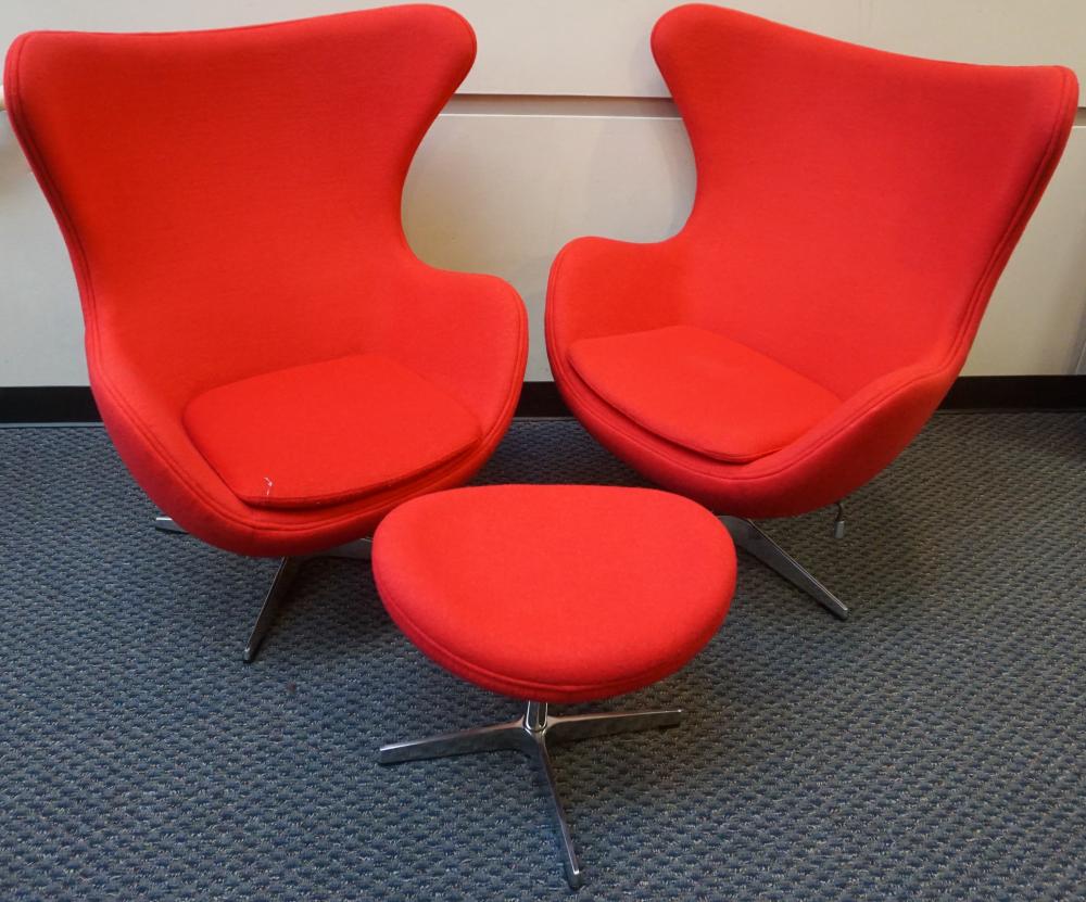 PAIR OF RED UPHOLSTERED EGG CHAIRS