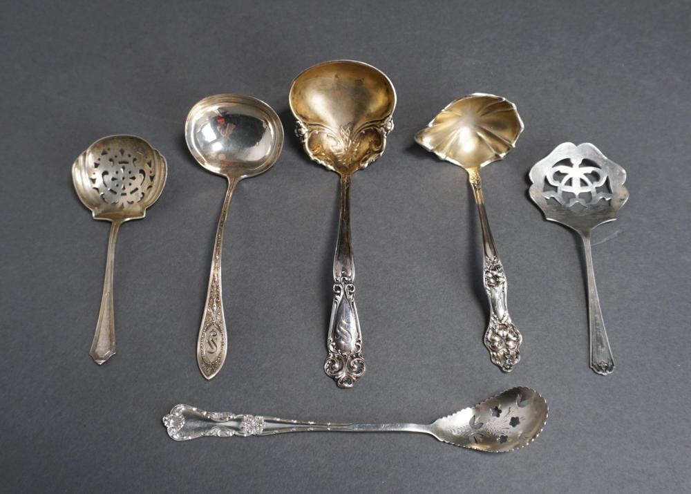 SIX STERLING SILVER SERVING LADLES AND