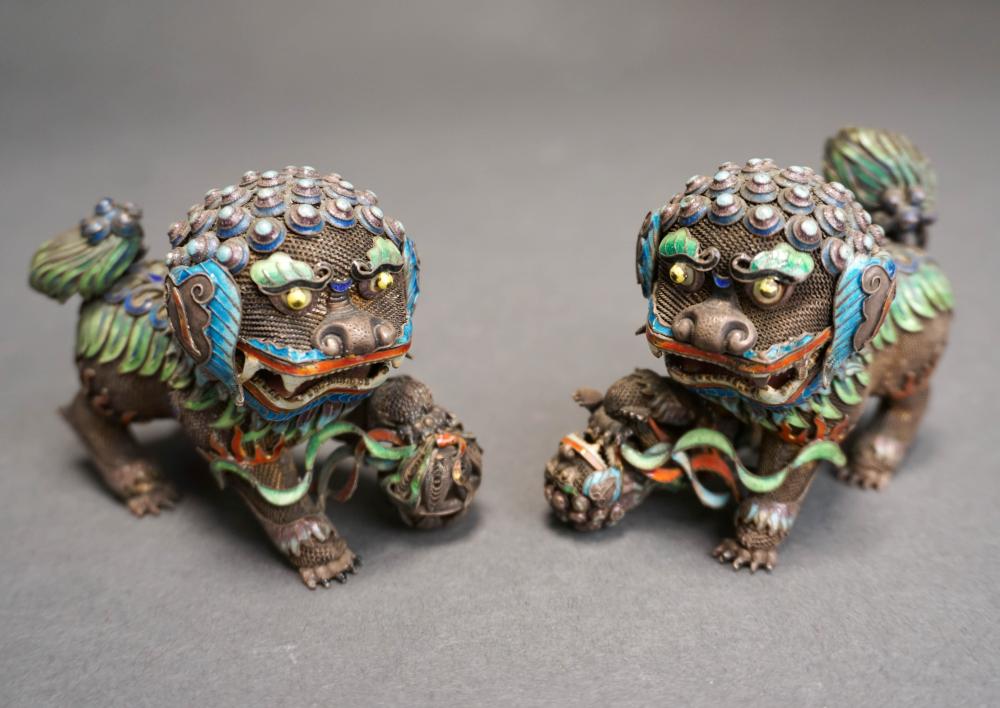 PAIR CHINESE ENAMEL DECORATED SILVER