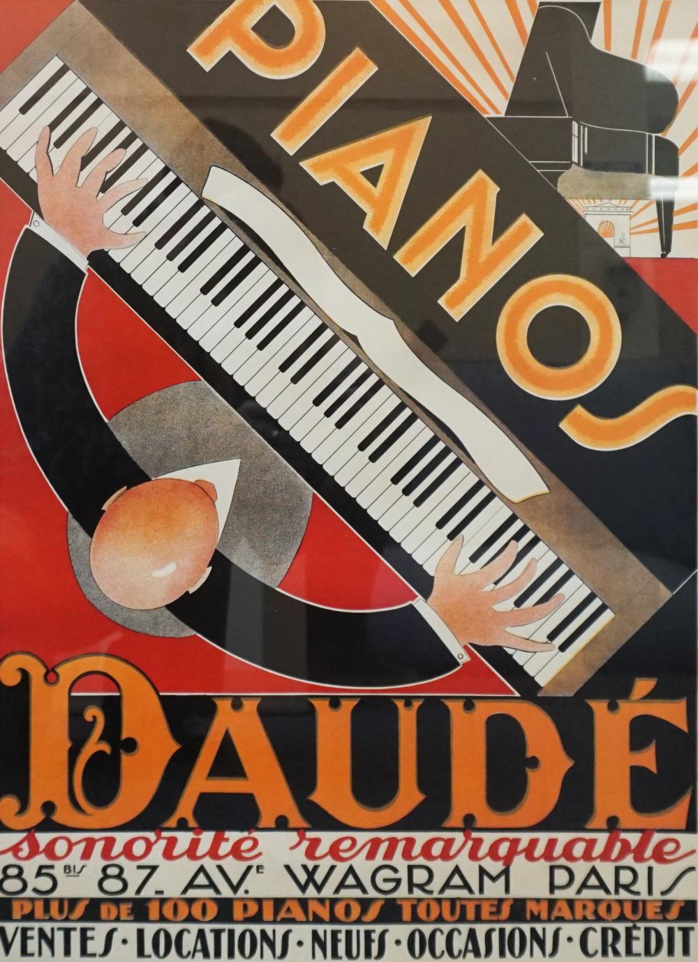'PIANOS DAUDE' ADVERTISEMENT, LITHOGRAPH,