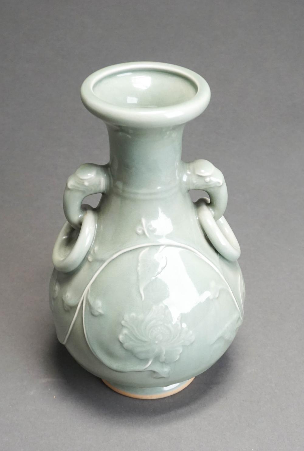 THAI CELADON GLAZED ELEPHANT VASE,