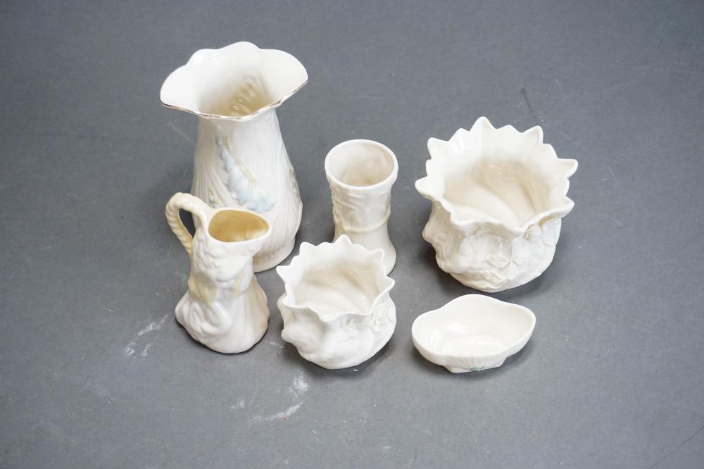 SIX ASSORTED BELLEEK IRISH PORCELAIN