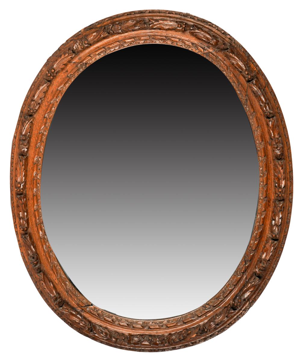 CARVED OAK OVAL WALL MIRRORcirca