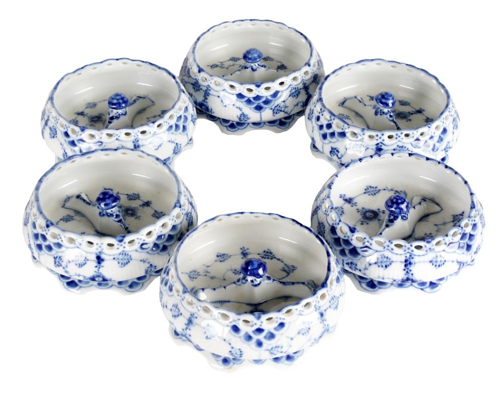 SIX ROYAL COPENHAGEN PORCELAIN ASHTRAYSBlue