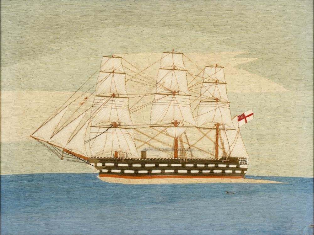 ENGLISH SAILOR'S WOOLWORK PICTURE