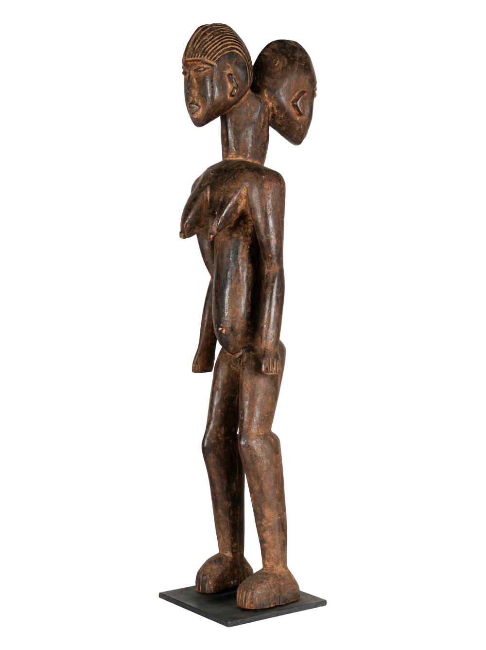 AFRICAN DOUBLE HEADED WOOD CARVINGIvory 32e032