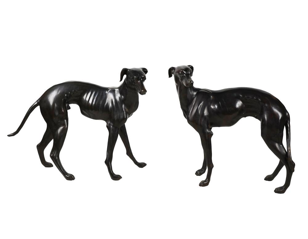 PAIR OF LIFE SIZE GREYHOUND BRONZES  32e068