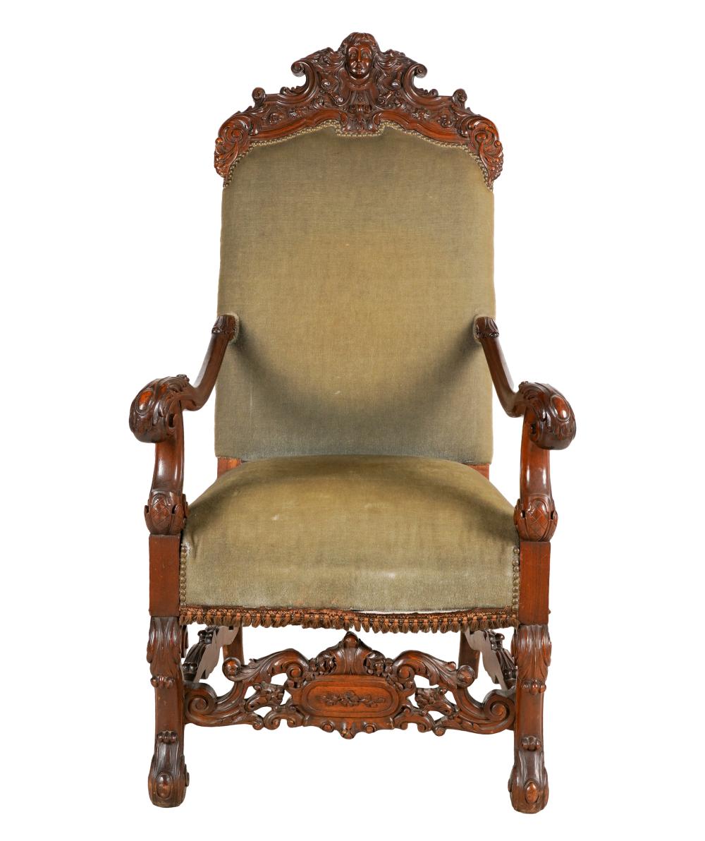 BAROQUE-STYLE WALNUT HALL CHAIRcovered