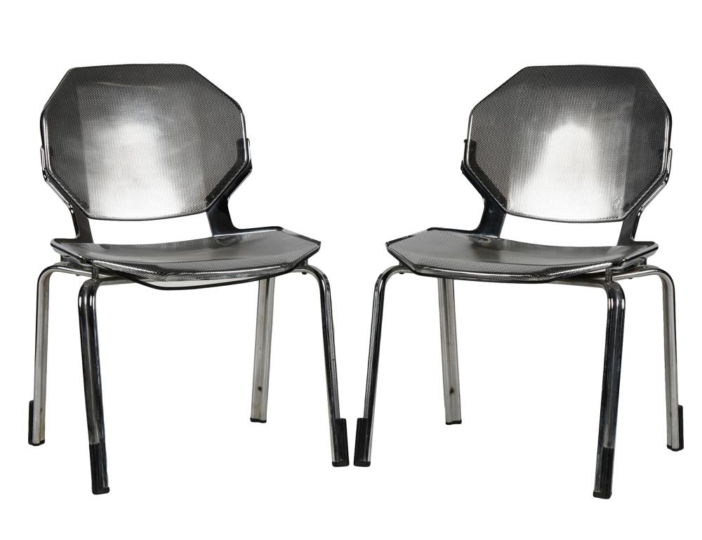 PAIR OF POLISHED STEEL SIDE CHAIRSdesigned