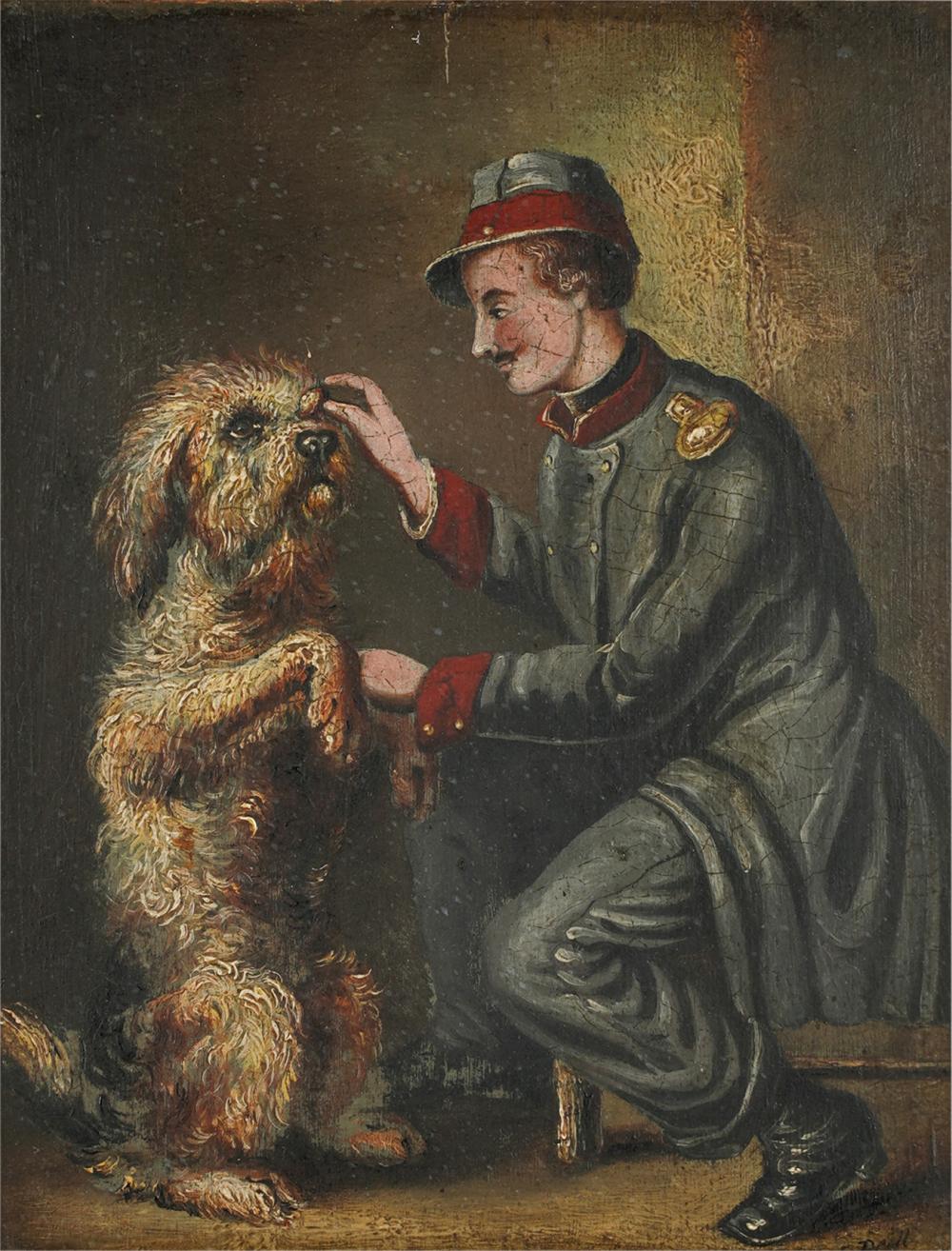 19TH CENTURY: SOLDIER WITH DOGoil