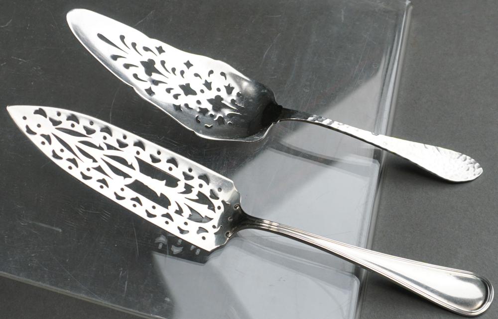 TWO PIERCED STERLING SILVER PASTRY SERVERS,
