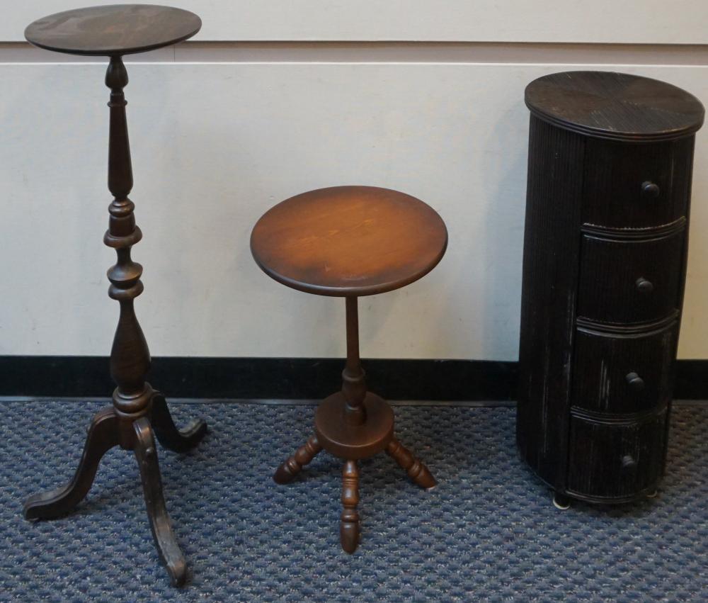 TWO PINE CANDLESTANDS AND A RATTAN 32e1b9