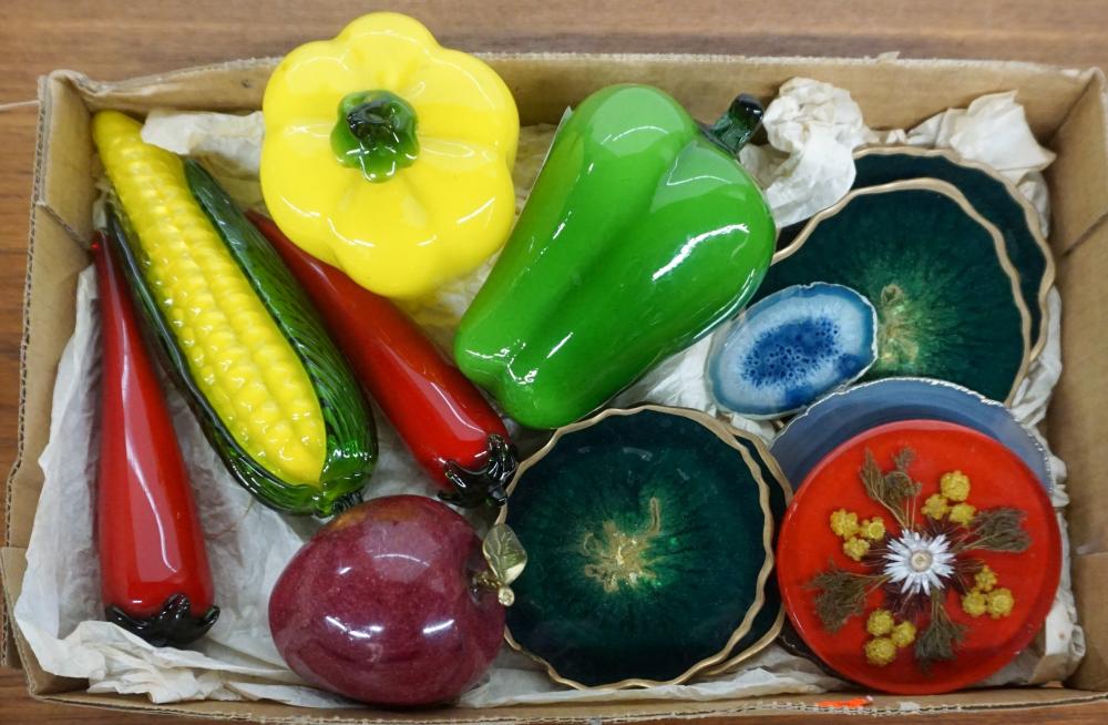COLLECTION OF COLORED GLASS FRUIT AND