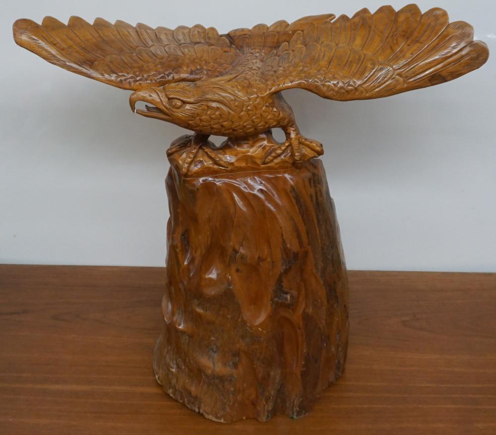 CARVED WOOD FIGURE OF A PERCHED