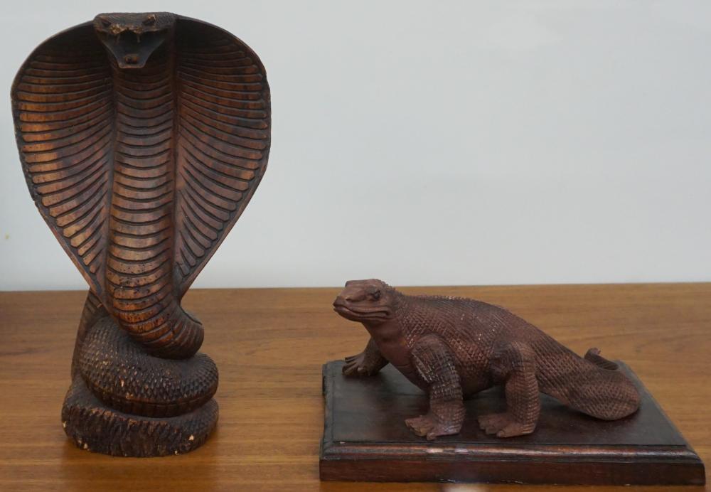 CARVED WOOD FIGURES OF COBRA AND 32e279