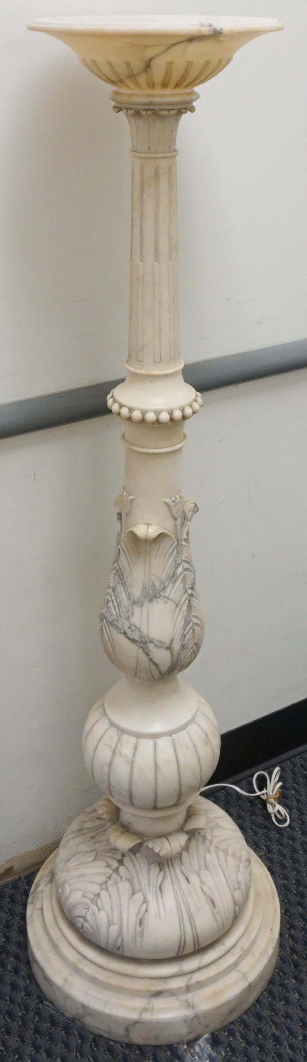 CARVED ALABASTER FLOOR LAMP, H: