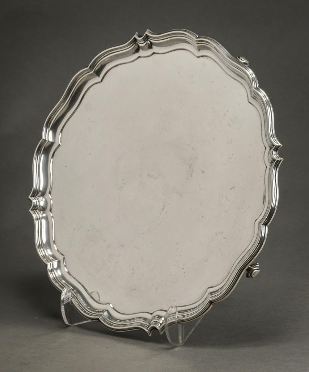 GEORGE V SILVER SCROLL-FOOTED SALVER,