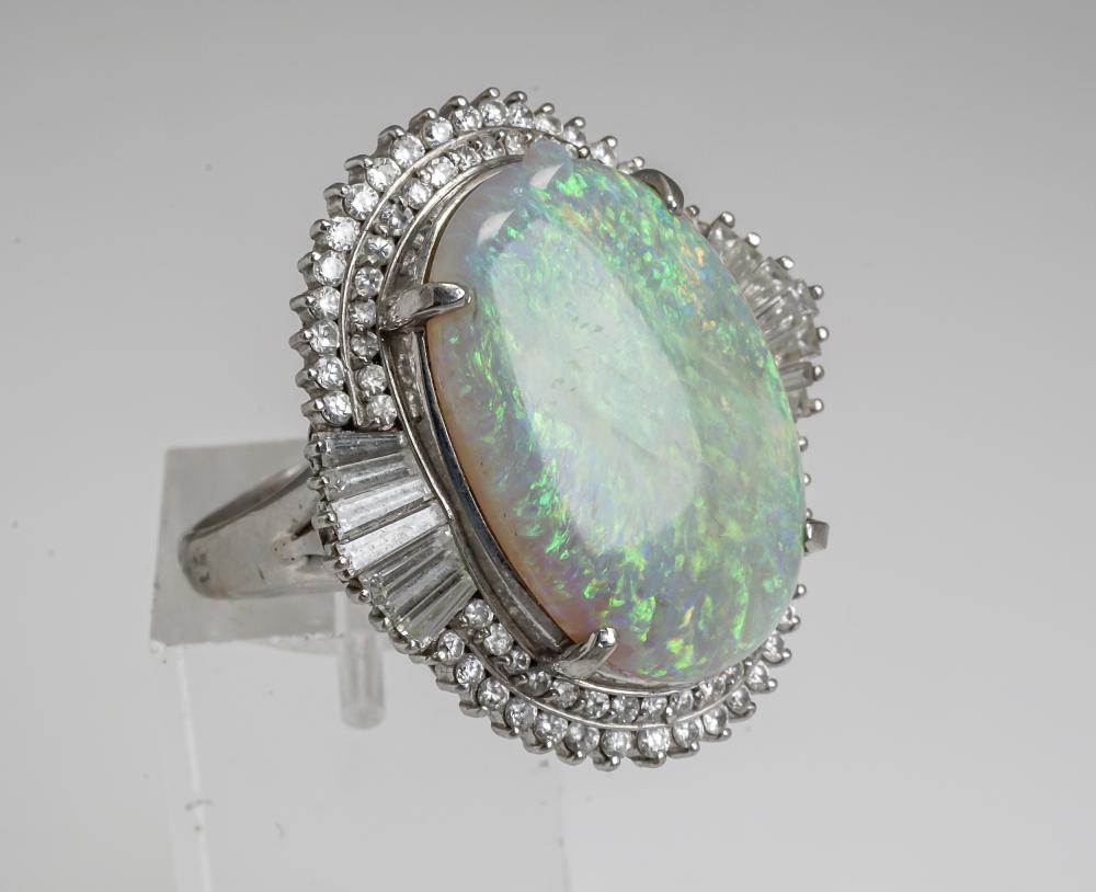 PLATINUM, OPAL AND DIAMOND RINGPlatinum,