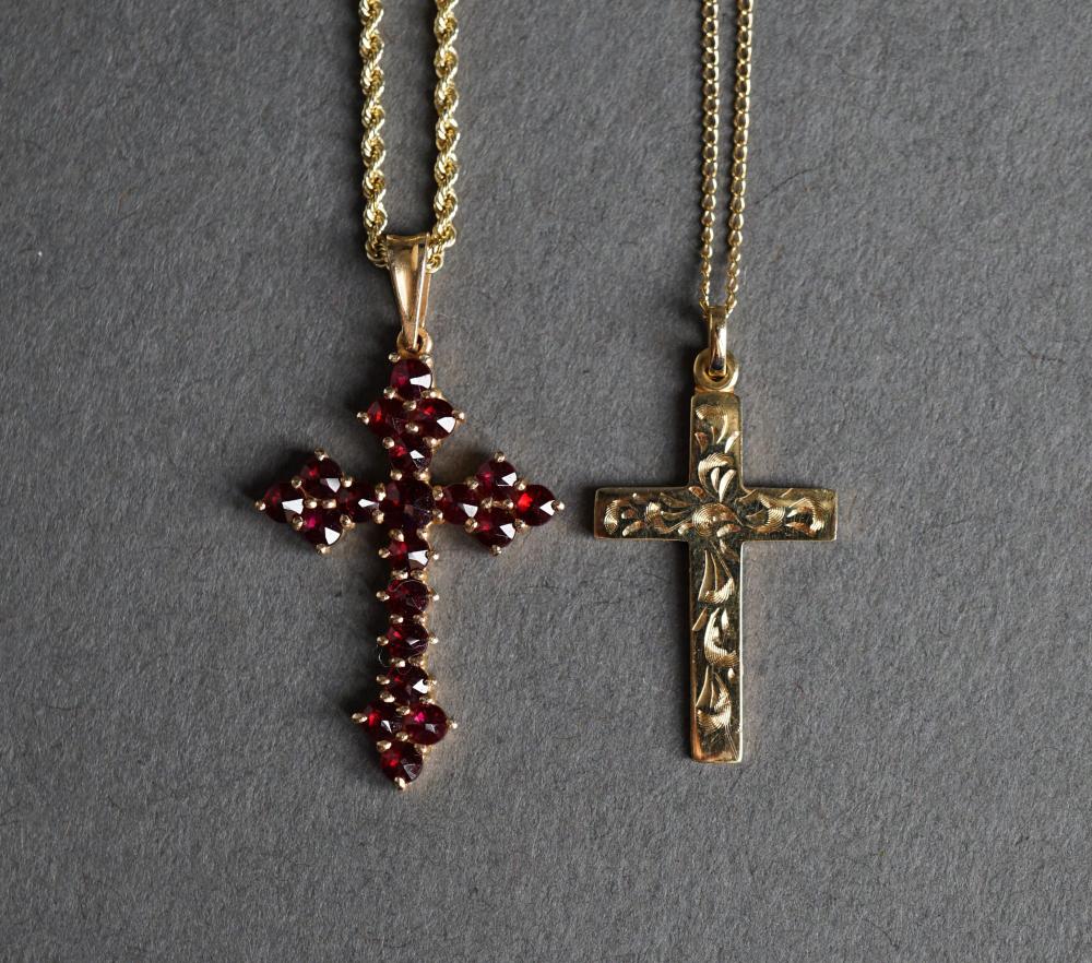 TWO 14-KARAT YELLOW-GOLD CROSS