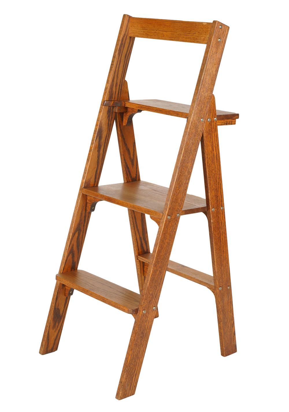 ARTS CRAFTS OAK STEP LADDERunsigned  32e3ea