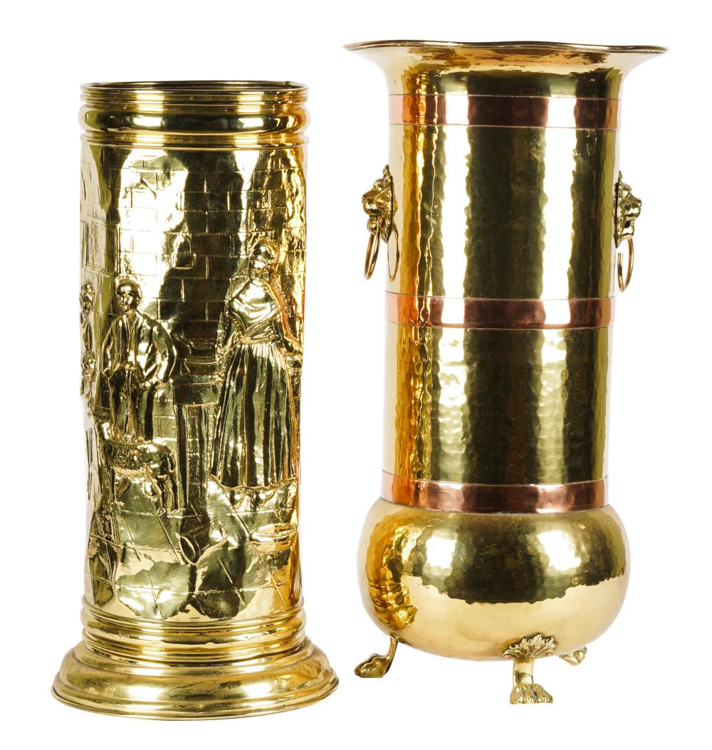 TWO ASSORTED BRASS UMBRELLA STANDSthe