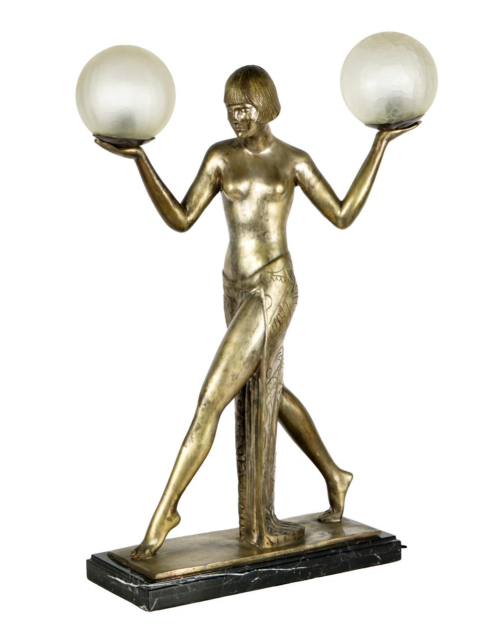 ART DECO STYLE FIGURAL LAMPgilt 32e449