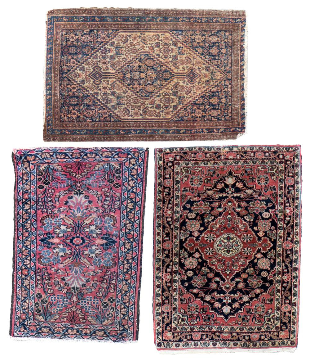 THREE PERSIAN RUGS / MATSeach wool on