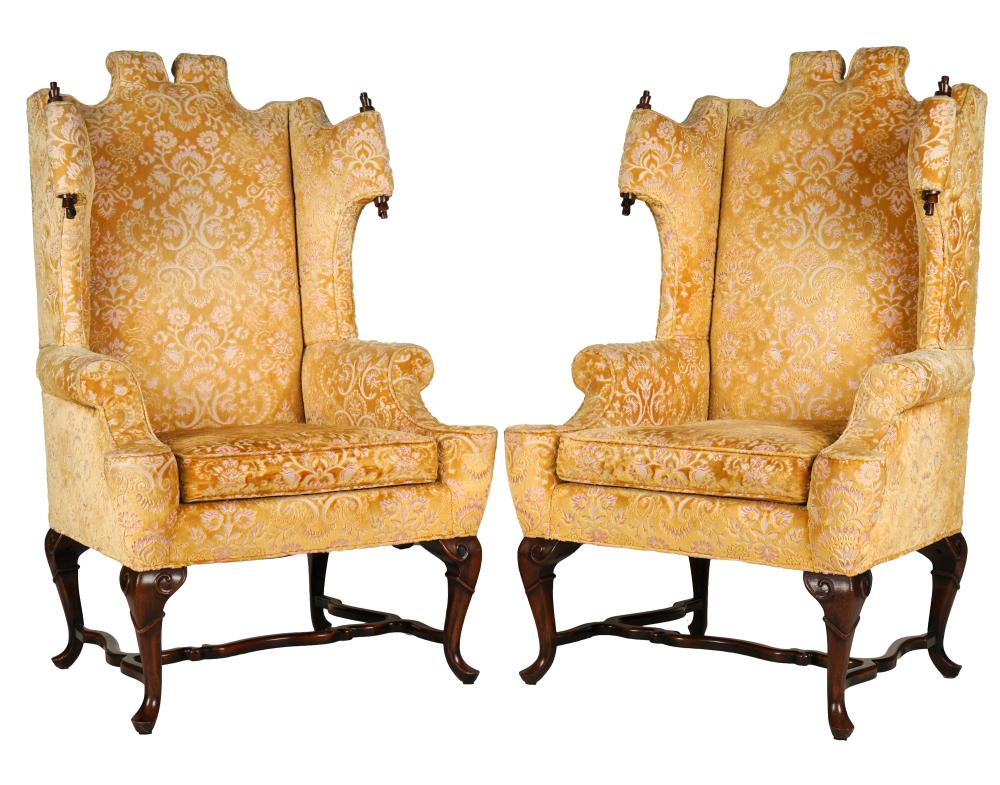 PAIR OF QUEEN ANNE-STYLE WINGCHAIRS20th