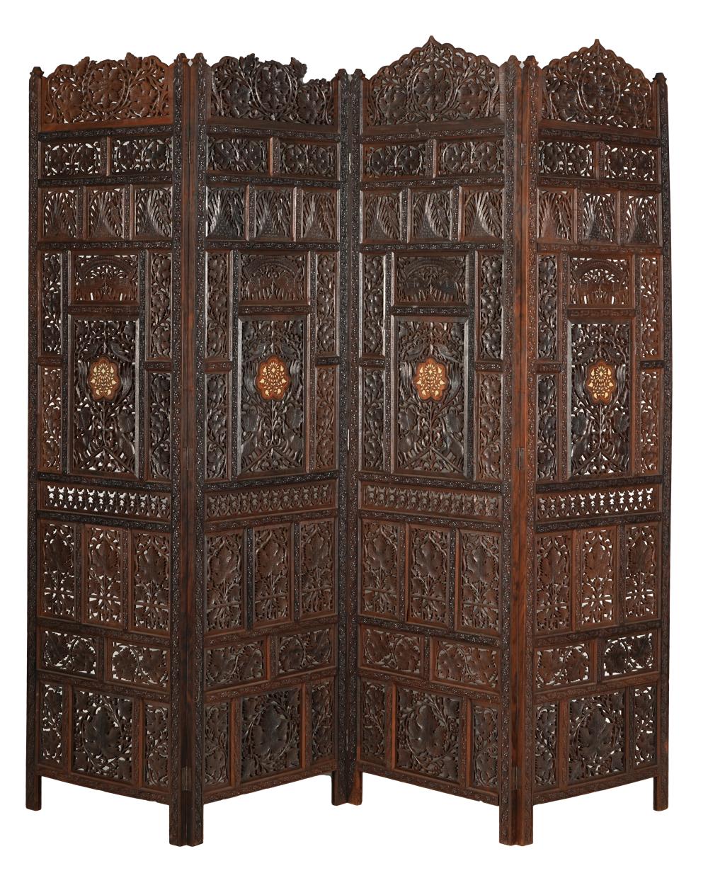 INDONESIAN-STYLE CARVED WOOD FOUR-PANEL