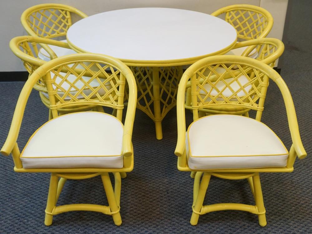 YELLOW PAINTED FAUX RATTAN ENAMEL