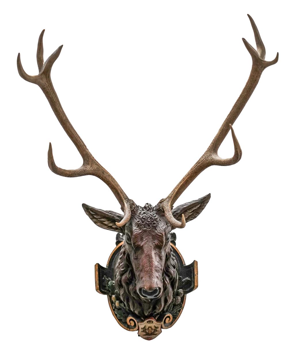 BLACK FOREST CARVED WOOD STAG HEADwith 32e56e