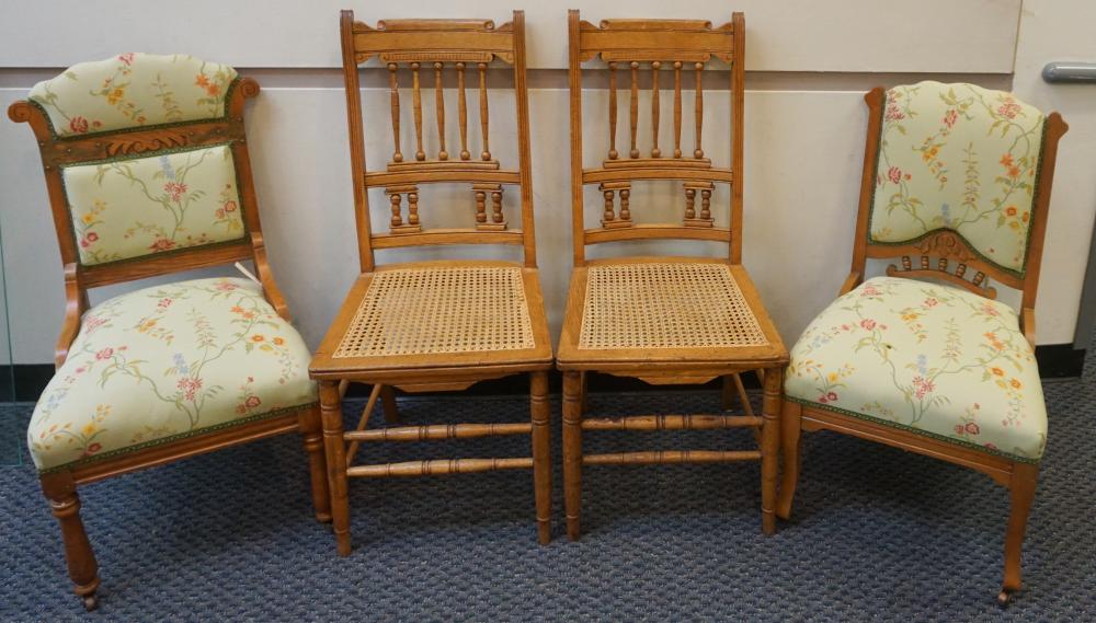 FOUR VICTORIAN OAK SIDE CHAIRSFour