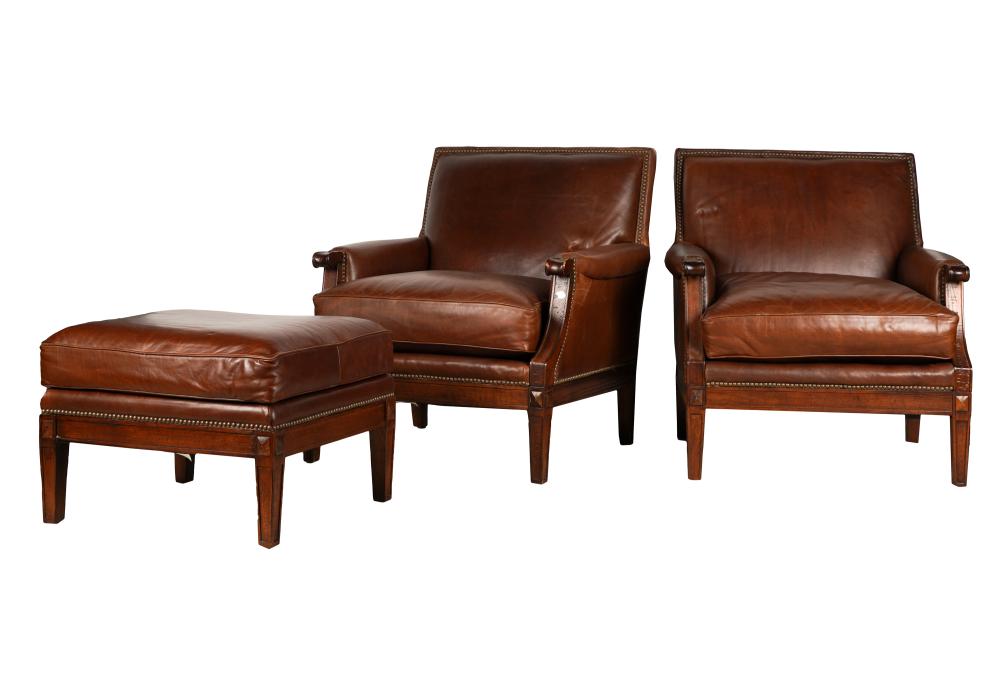 PAIR OF BROWN LEATHER ARMCHAIRS