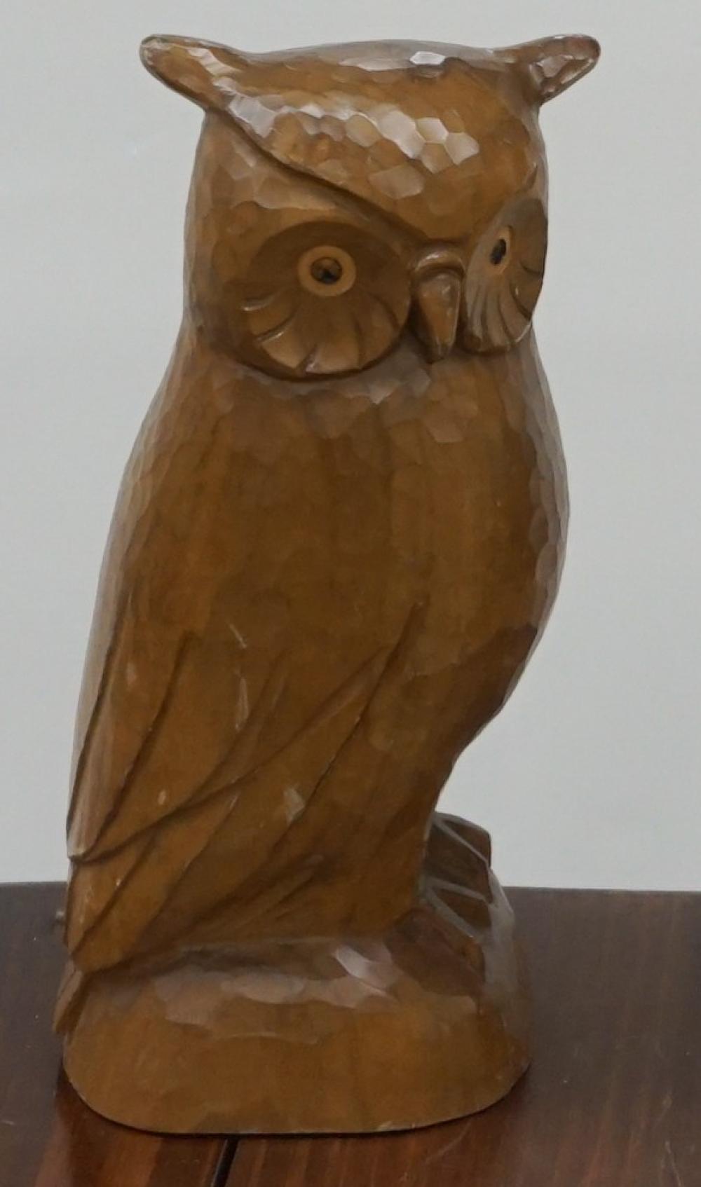 CARVED WOOD FIGURE OF AN OWL, H: