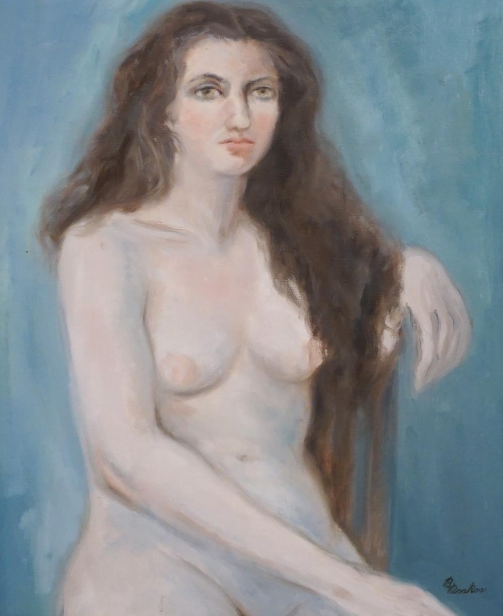 B. DRAKOS, NUDE WOMAN, OIL ON CANVAS,