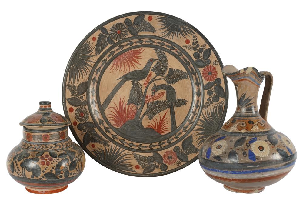 THREE MEXICAN POTTERY VESSELSeach