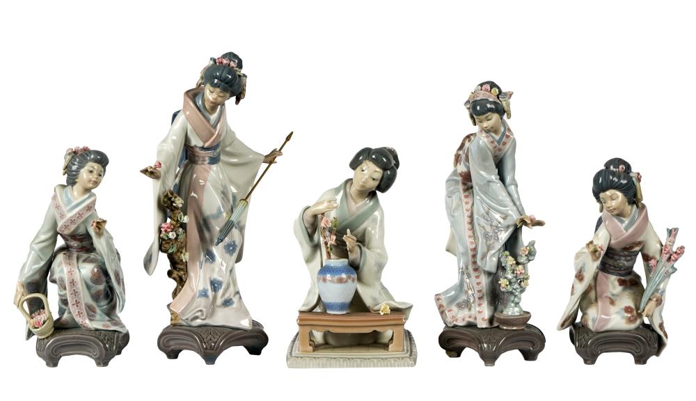 FIVE LLADRO PORCELAIN GEISHA FIGURESeach 32e628