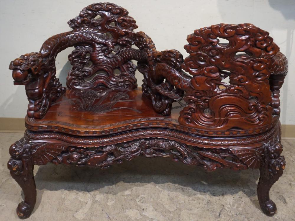 CHINESE CARVED HARDWOOD TETE A TETE  32e629