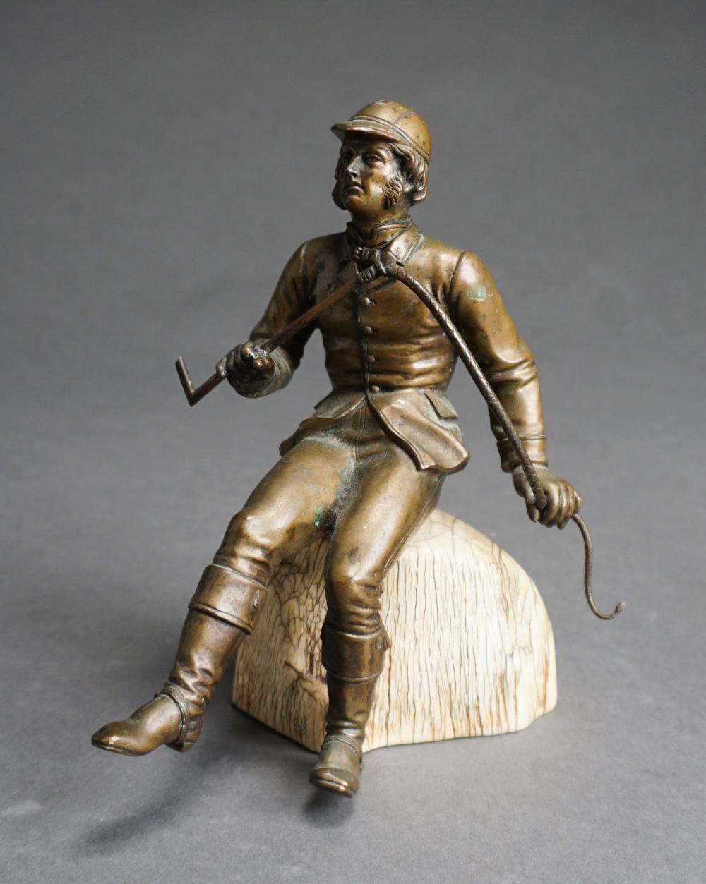 BRONZE FIGURE OF JOCKEY ON CARVED 32e74c