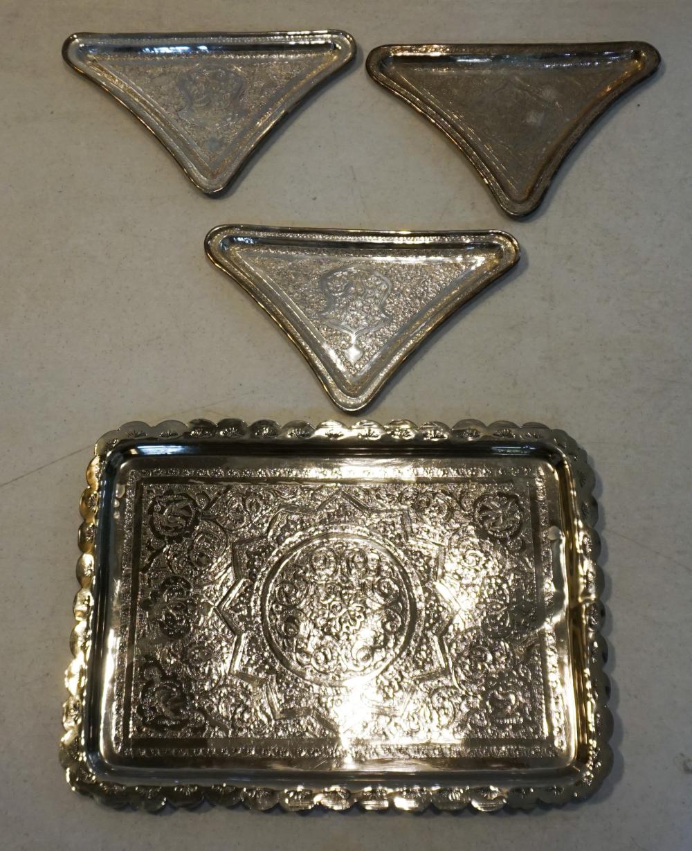 INDIAN SILVERPLATE TRAY AND THREE 32e76b