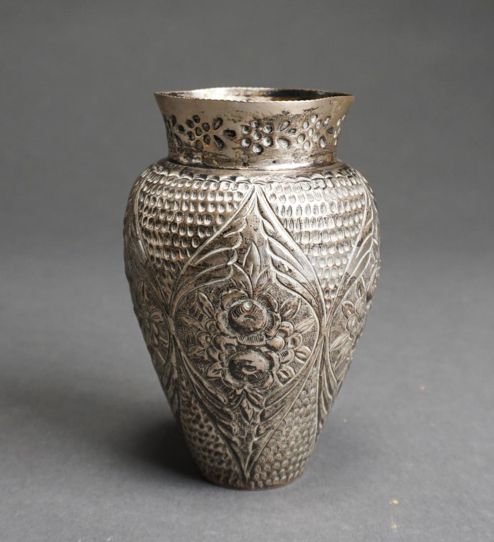 FLORAL EMBOSSED .800-SILVER VASE,