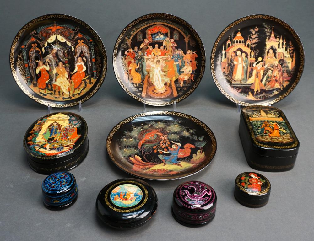 SIX ASSORTED PREDOMINANTLY RUSSIAN LACQUER