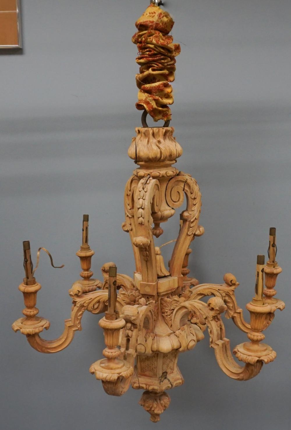 BAROQUE STYLE CARVED WOOD SIX-LIGHT