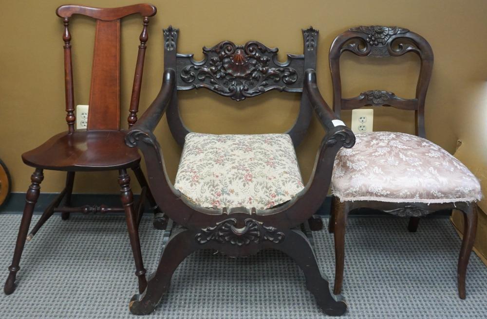 THREE ASSORTED FRUITWOOD CHAIRSThree 32e7bc