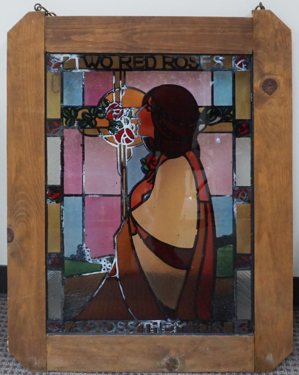 'TWO RED ROSES' STAINED GLASS PANEL,