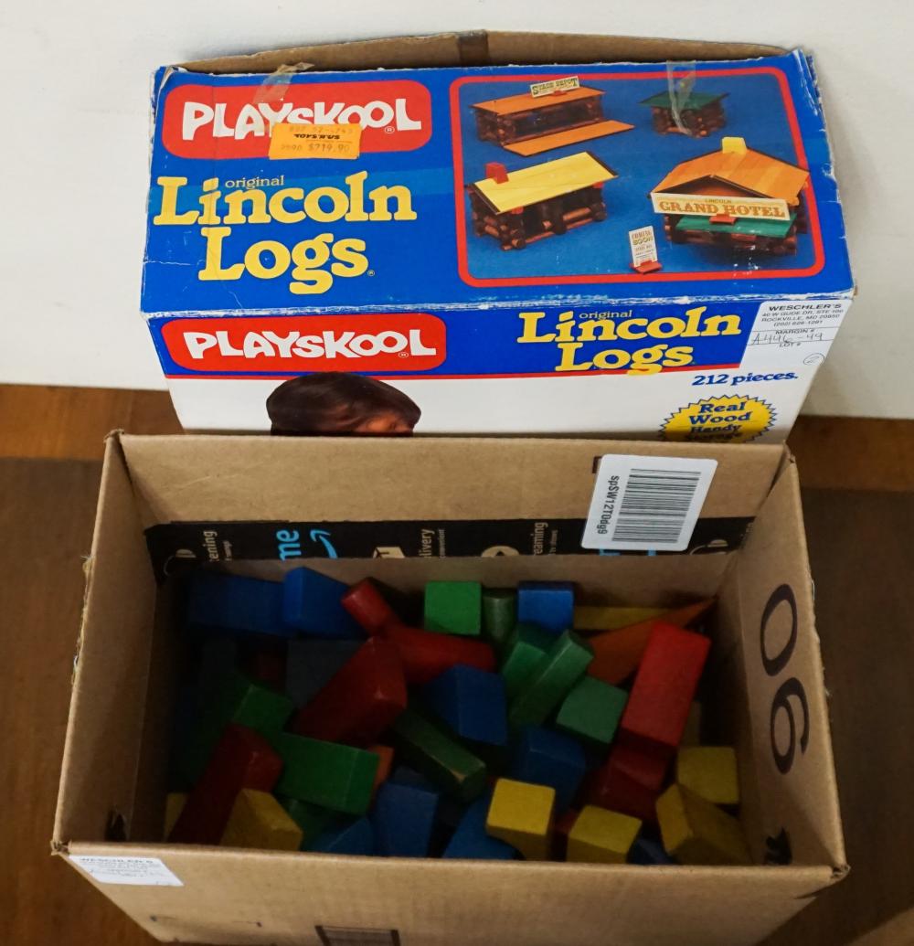 LINCOLN LOGS AND WOOD COLORED BLOCKSLincoln