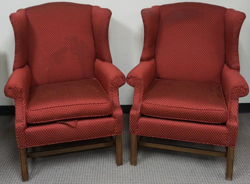 PAIR CHIPPENDALE STYLE RED UPHOLSTERED