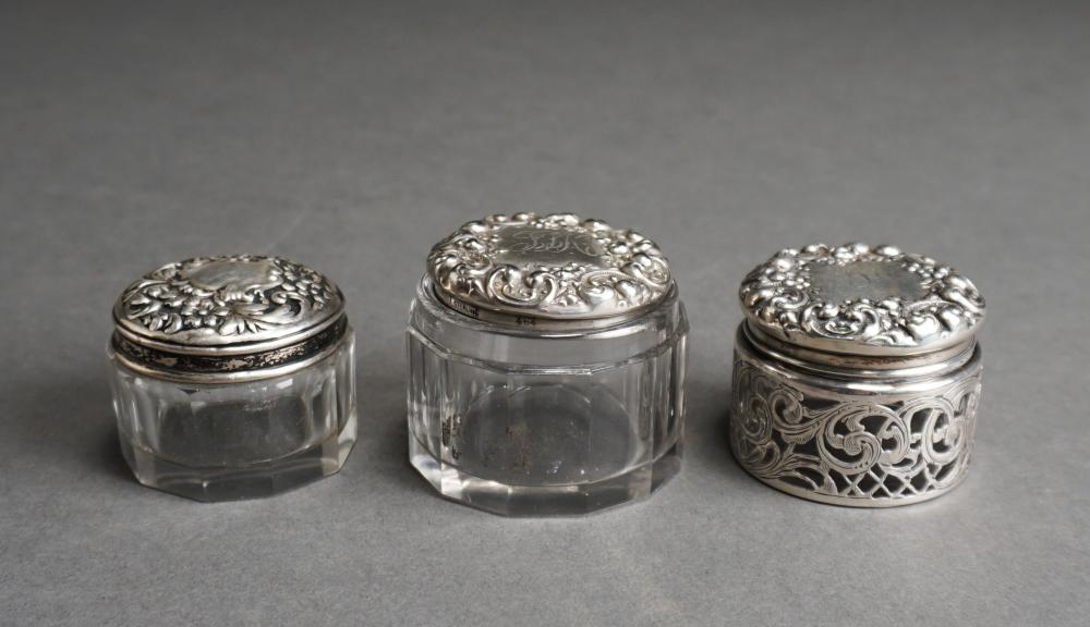 THREE STERLING SILVER AND GLASS