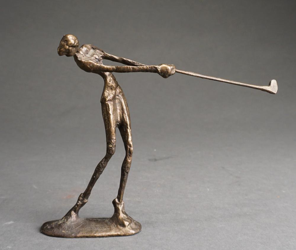 BRUTALIST STYLE METAL FIGURE OF A GOLFER,